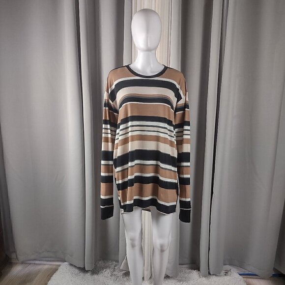 Lularoe Women's Brown, Tan, Cream, Long Sleeve Striped Pull Over Top in Size L - Picture 1 of 12